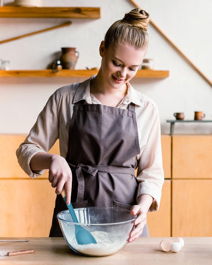 Silicone Cooking Utensils Set, Perfectly Angled for Frying, Mixing,Serving,Draining,Turning and Stirring, BPA-Free Matte Silicone, Wood Handles, Safe for Nonstick Cooking Surfaces,4 Pack (Blue)