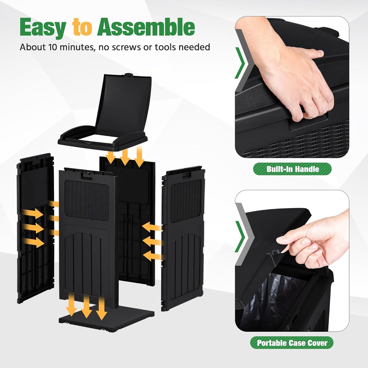 Flamaker 30 Gallon Trash Can, Resin Outdoor Garbage Can with Lid, Waterproof Hideaway Patio Waste Bins for Outside Use (Black)