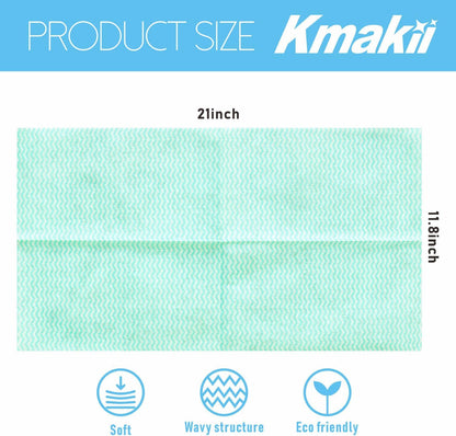 KMAKII Handi Wipe Reusable Cloths - Multi-Purpose Disposable Dish Cloths and Towels, Ultra Absorbent, Fast-Dry, Durable Cleaning Wipes for Kitchen and Home, Green, 11.8 x 21 inches, Pack of 80