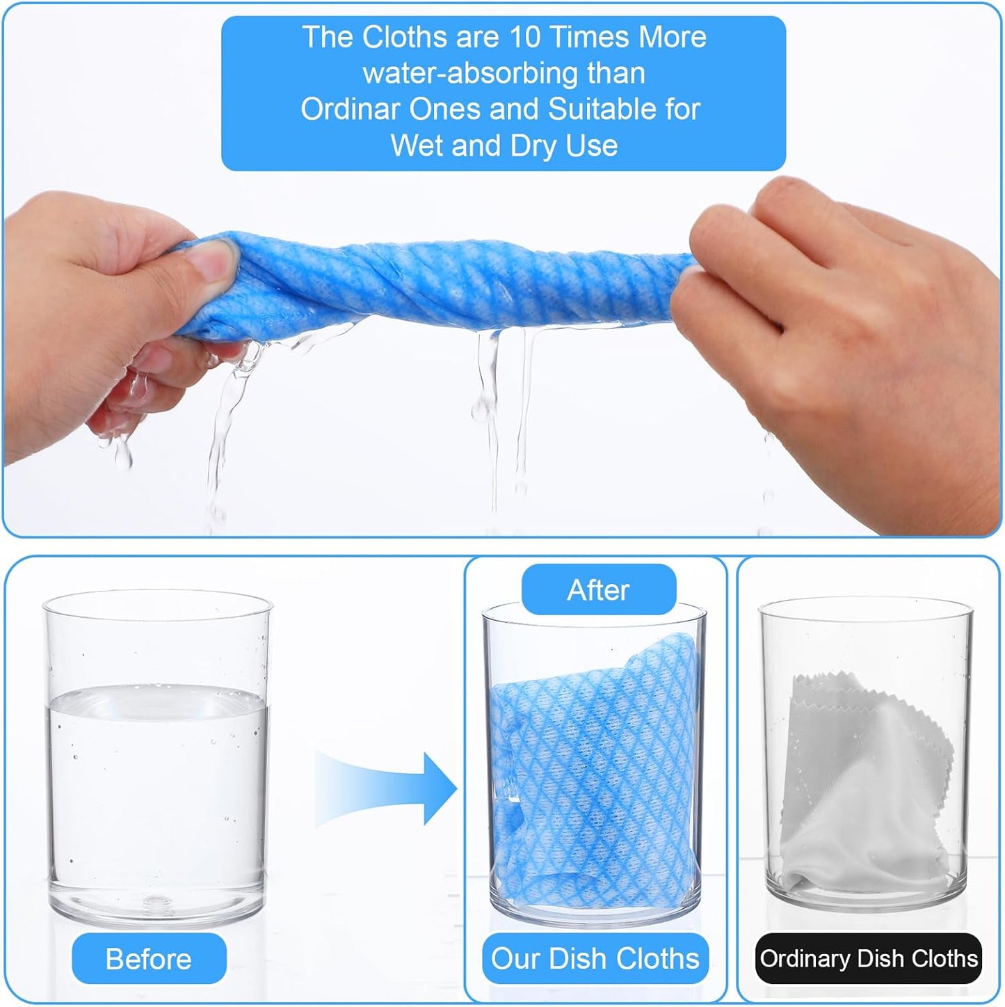 JIEYAO 300 Pcs Disposable Dish Cloths, Non-Woven Cleaning Towels Reusable Kitchen Handy Wipes 15.7x13.7 Inch Blue Disposable Rags for Kitchen Bathroom Office Household Cleaning