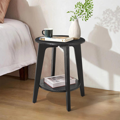 Side End Table Round Black Beside Table Sofa Table Nightstand Modern End Table 2-Tier Small Accent Tables Great for Small Spaces Living Room Bedroom