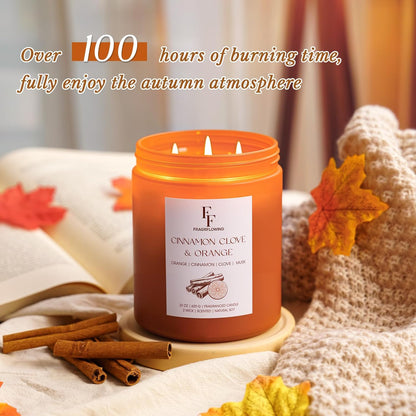 Large Fall Candle Cinnamon Clove Scented, 3-Wick 22oz Long Lasting Scented Candle, Natural Soy Wax Aromatherapy Candle for Home, Autumn Candle Gifts for Women Men