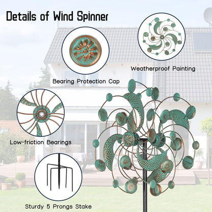 DREAMYSOUL Wind Spinner, Kinetic Wind Spinners Outdoor Metal, Garden Spinner for Yard Outside Patio Lawn Decor (Green & Cooper)
