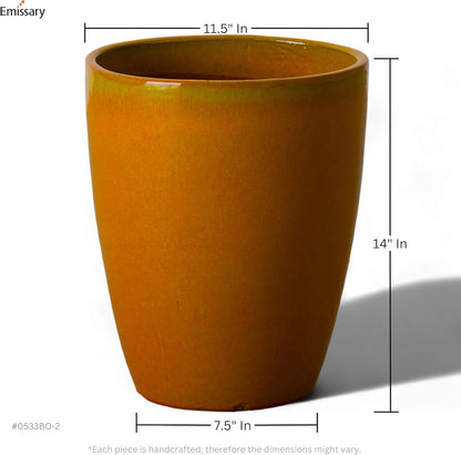 Emissary Home and Garden Bullet 11.5 in. Bright Orange Ceramic Round Planter (11.5 in. L x 11.5 in. W x 14 in. H) with Drainage Hole
