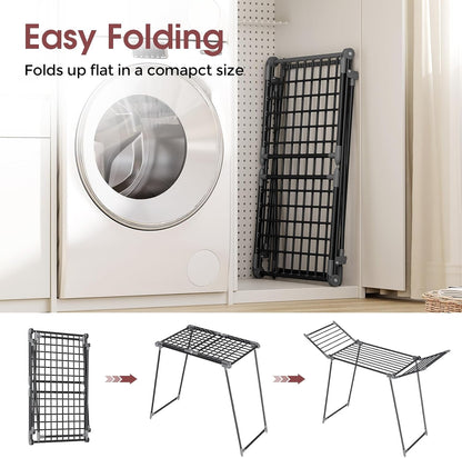 APEXCHASER Clothes Drying Rack Foldable, Large Drying Rack Clothing, Winged Laundry Rack Folding Indoor Outdoor, Metal Clothes Airer for Bedding Towel Sweater Heavy Duty, 68.9" X 23.6" X 41.3", Black