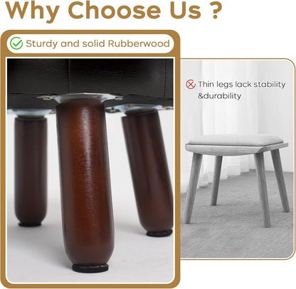 13in Small Foot Stool Ottoman, Round Faux Leather Foot Rest, Footstool Ottomans with Rubber Legs Under Desk, Footrest for Couch, Living Room, Bedroom, Office, 13''L x 13''W x 10.2''H, Black