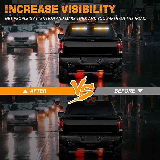 XRIDONSEN 2 in 1 Traffic Advisor Light Bar 2X 17.7 inch 144 LED Amber White Warning Hazard Safety Interior Front Rear Windshield Dash Emergency Strobe Lights for Plow Trucks Construction Vehicles