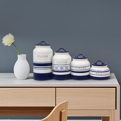Young's Inc. 4 Pcs Set Casual Provincial Ceramic Canisters- Storage Container for Kitchen and Bathroom - Beautiful Home Decor Accent to Store Food, Coffee, Tea, and More - Green, White