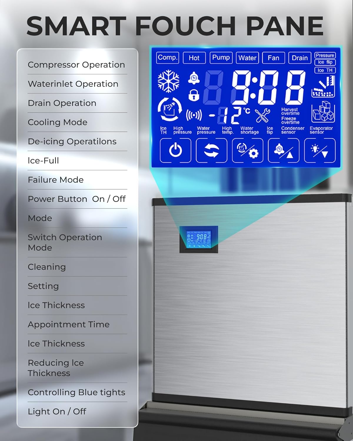 Commercial Ice Maker Machine 400 LBS/24H, Undercounter Large Ice Makers 250 LBS Storage Bin and 156 Ice Trays, Icemaker Machine with Touch Screen, Self-Cleaning for Bar/Cafe/Restaurant