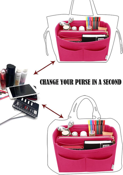 LEXSION Felt Purse Bag Organizer Insert with zipper Bag Tote Shaper Fit Speedy Neverful PM MM