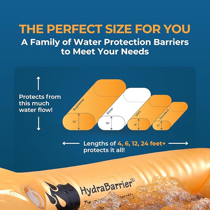 The Original HydraBarrier Ultra Flood Barrier –24 ft Long x 6 in High – Light, Reusable Sandbag Alternative – Flood Control & Diversion Tube for Home, Garage, Door & Property Protection