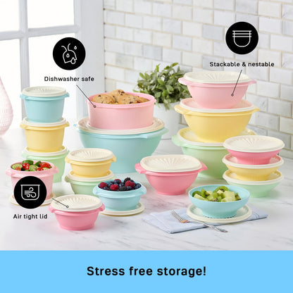 Tupperware Heritage Collection, 36 Piece Food Storage Container Set in Vintage Colors, Dishwasher Safe and BPA Free (18 containers, 18 lids)