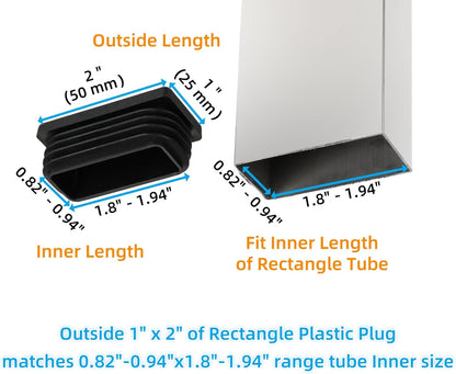 Furnigear Plastic Plugs Tubing End Cap Chair End Caps Outside Bottom Tubing Caps Round Square Rectangle Furniture Sliders Glides Black (24, Fit 1.8-1.94" x 0.82-0.94" Rectangle Tube Inner Size)