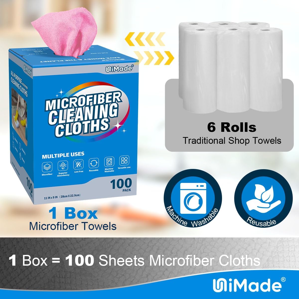 Microfiber Cleaning Cloth, 100 Sheets Microfiber Towels for Cars Commercial Grade Shop Towel Washcloths Lint-Free Bulk Cleaning Rags for Mechanic Restaurant Garage Housekeeping, 11"x 9", Pink