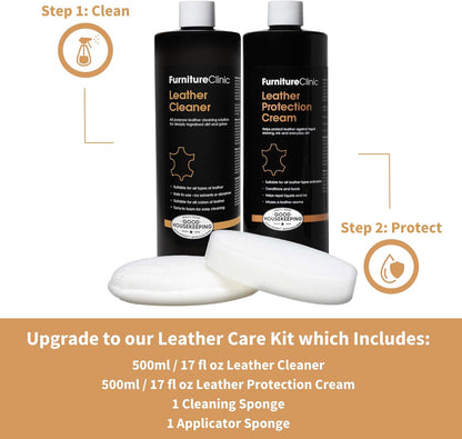 Furniture Clinic Leather Cleaner | Non-Toxic | Removes Dirt & Grime | All-Purpose Cleaning Solution for Couches, Car Seats, Purses, Shoes & Saddles | Restores All Leather Types | 8.5oz / 250ml