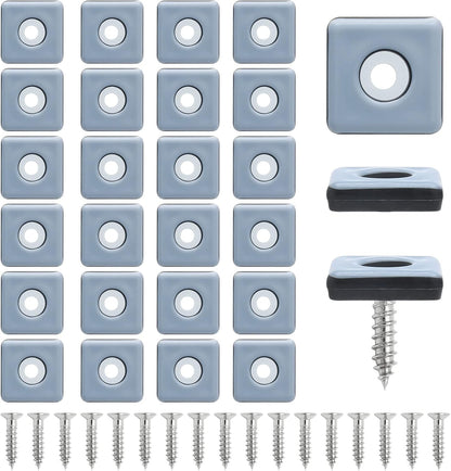 24pcs 1" (25mm) Screw on Furniture Sliders, Teflon Chair Leg Slides, Square Furniture Glides with Screws for Hardwood Floors Protectors (Gray/Black)