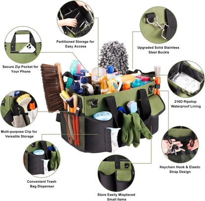 Viajero Wearable Cleaning Caddy Bag, Large Cleaning Supplies Organizer Housekeeping Supply Caddy Detailing Bag with Handle Shoulder Waist Straps for Tote Tools Products Housekeepers Car Home House