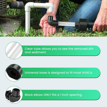 AC Drain Line Unclogger, HVAC to PVC Pipe AC Drain Line Cleaner Tool, A/C Condensate Drain Line Cleaner Adapter, AC Drain Sucker Wet Vac Attachment to Evacuate & Unclog AC Drain Lines-Black