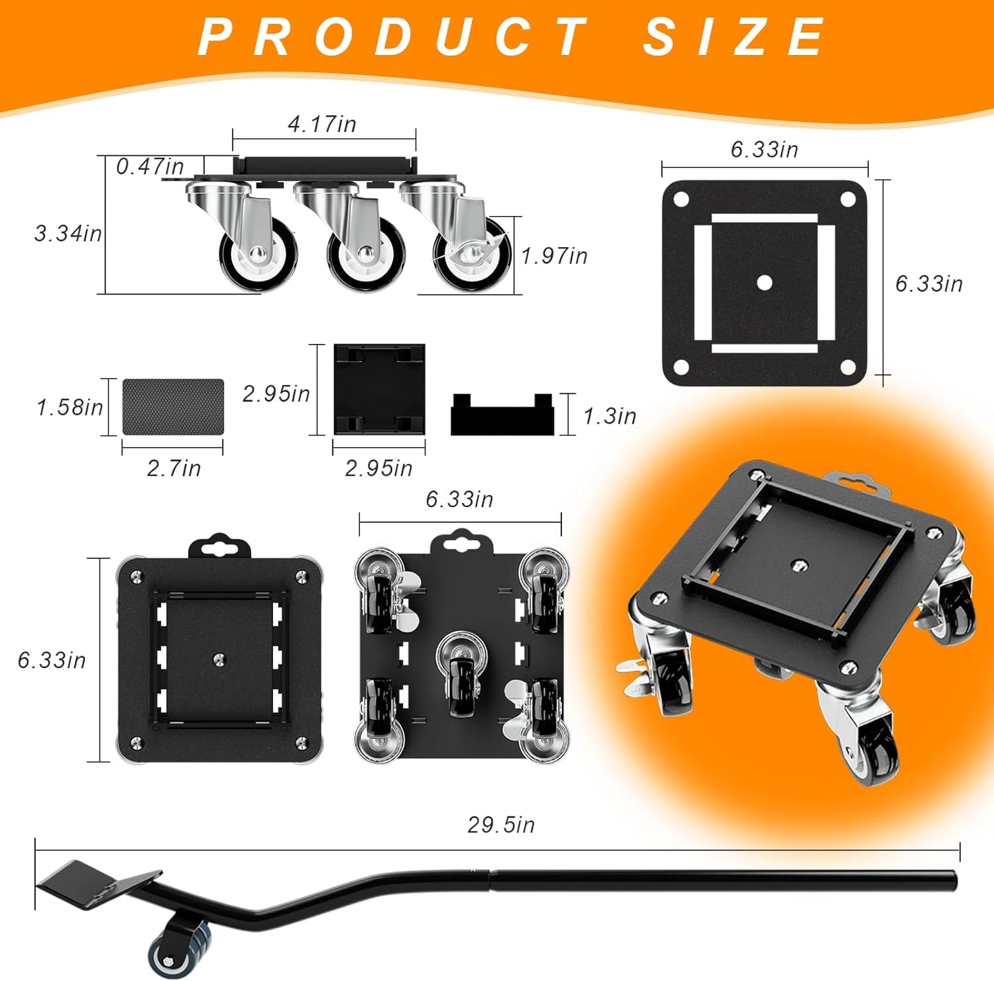 Furniture Dolly 5 Wheels Heavy Duty with Removable Side Guards,3307 Lbs Capacity,360° Rotating Wheels & Tail Brake,Furniture Movers Lifter Tool for Sofas,Beds, Appliances,–Stable,Safe,and Easy to Use