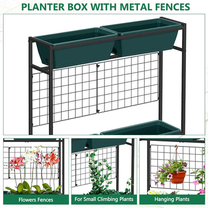 Raised Garden Beds 32.4" Tall Vertical Planter Boxes with Trellis Standing Herb Garden Planter Outdoor with Metal Fences Legs for Small Climbing Plant Gardening Vegetables Patio Balcony Porch, Green