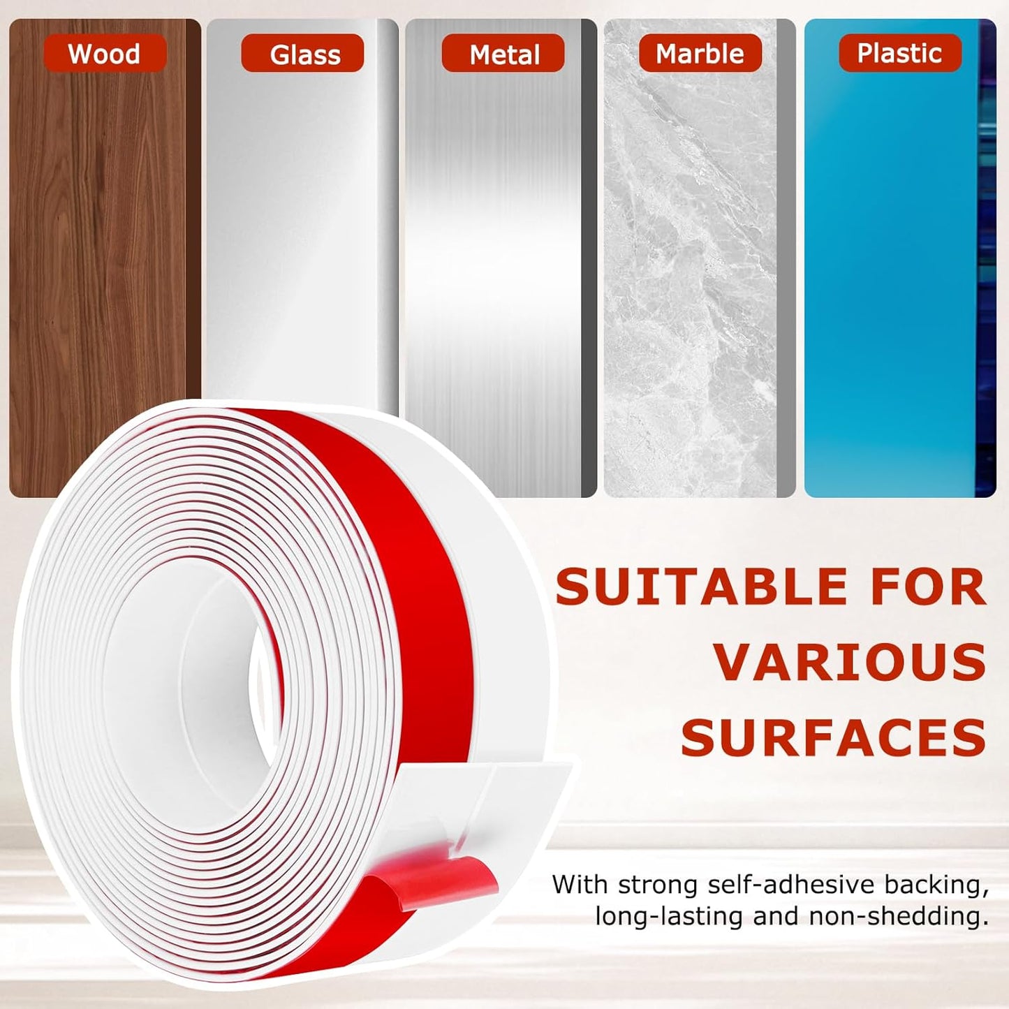 Weather Stripping Self Adhesive Door Draft Stopper Flexible Shower Door Bottom Seal Silicone Seal Strip for Sliding Glass Windows Side Gaps (White, 2 Inch Wide x 20 Feet Long)