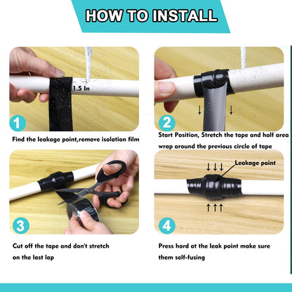 Self Fusing Silicone Tape 1 in x 16.4' Black Waterproof Rubber Leak Proof Sealing Silicone Rubber Self-amalgamating Tape for Emergency Hot and Cold Water Pipe Repairs and Tool Fixation