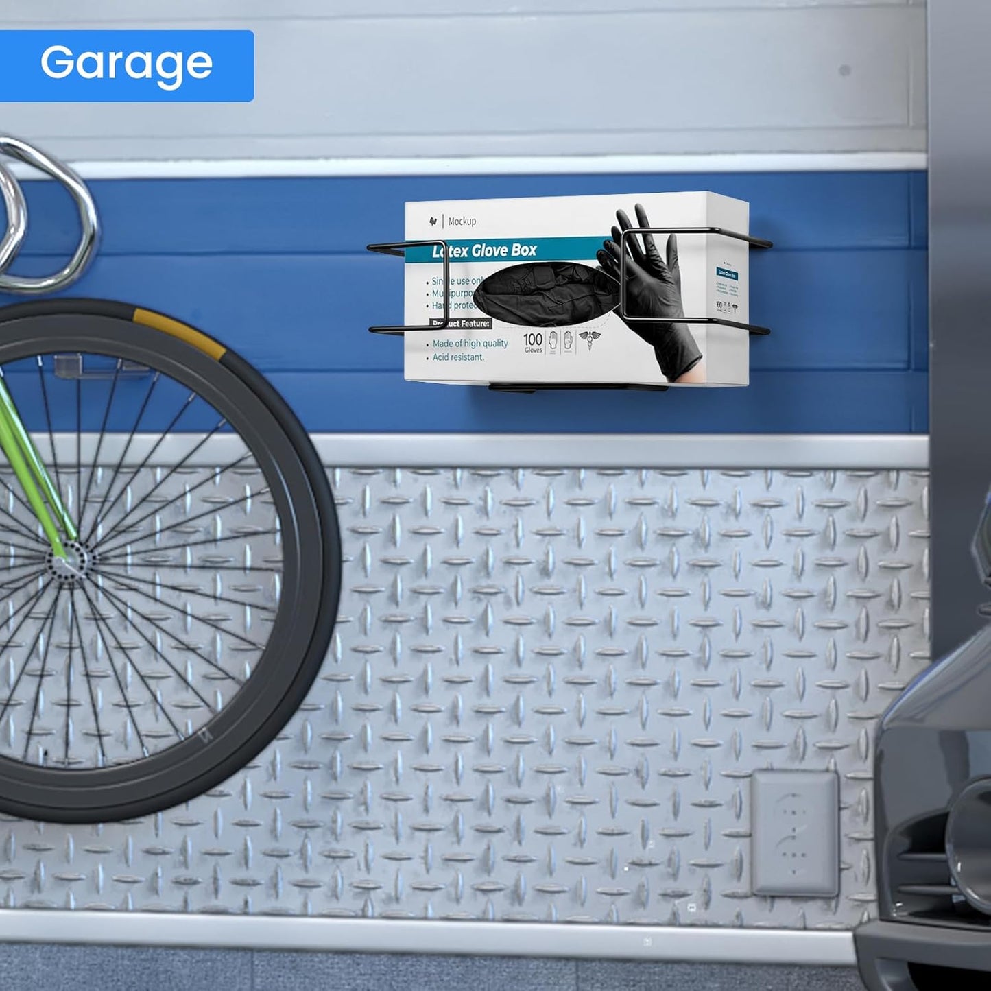 THYGIFTREE Glove Box Holder Wall Mount Disposable Glove Dispenser, Metal Glove Rack for Rubber Latex Gloves Organizer Facial Tissue, Black 1pc