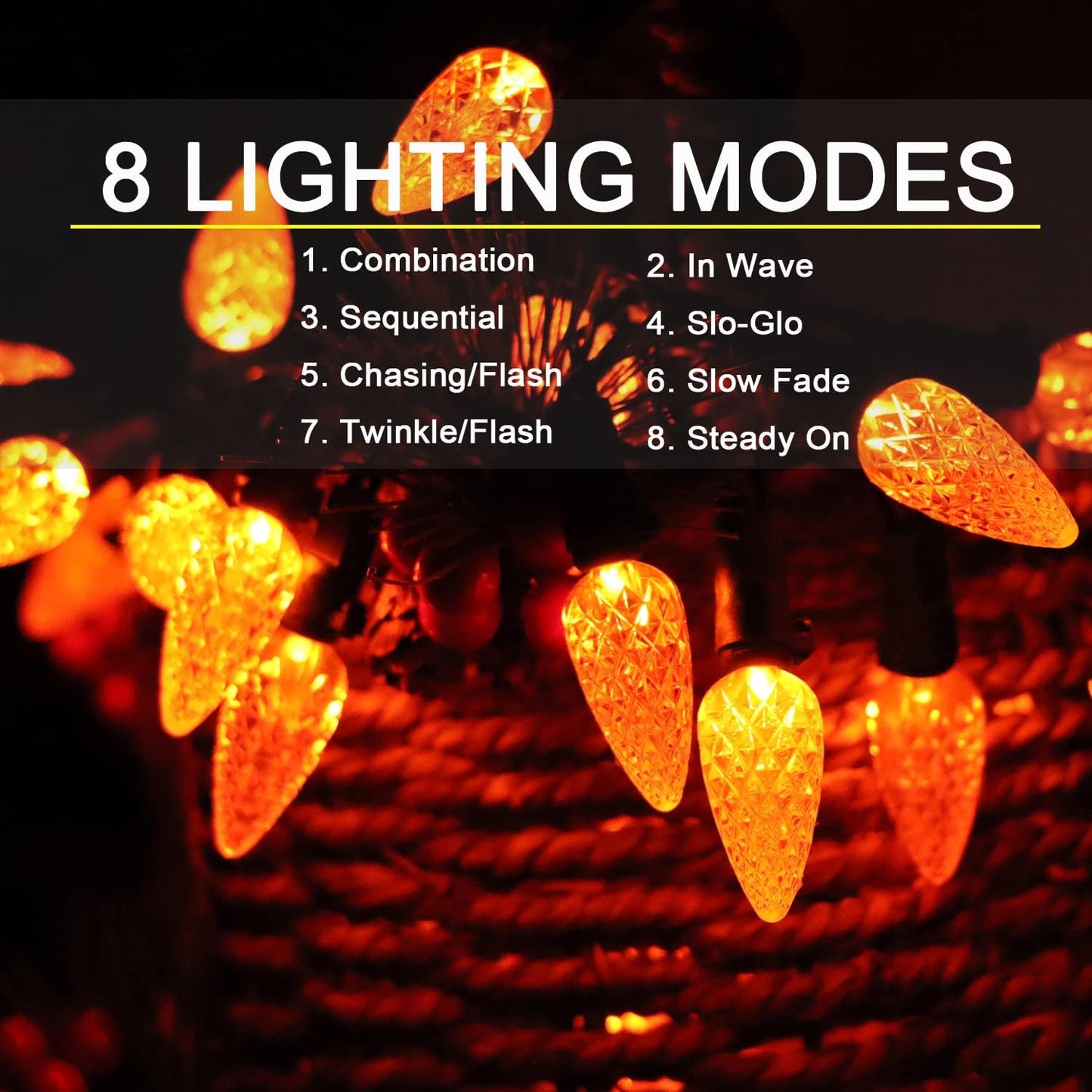 HUGSVIK 21Ft 50LED C6 Orange Lights for Halloween, 8 Mode Solar Halloween Lights Outdoor, Waterproof Solar Christmas Decorations for Halloween Thanksgiving Holiday Christmas Decor