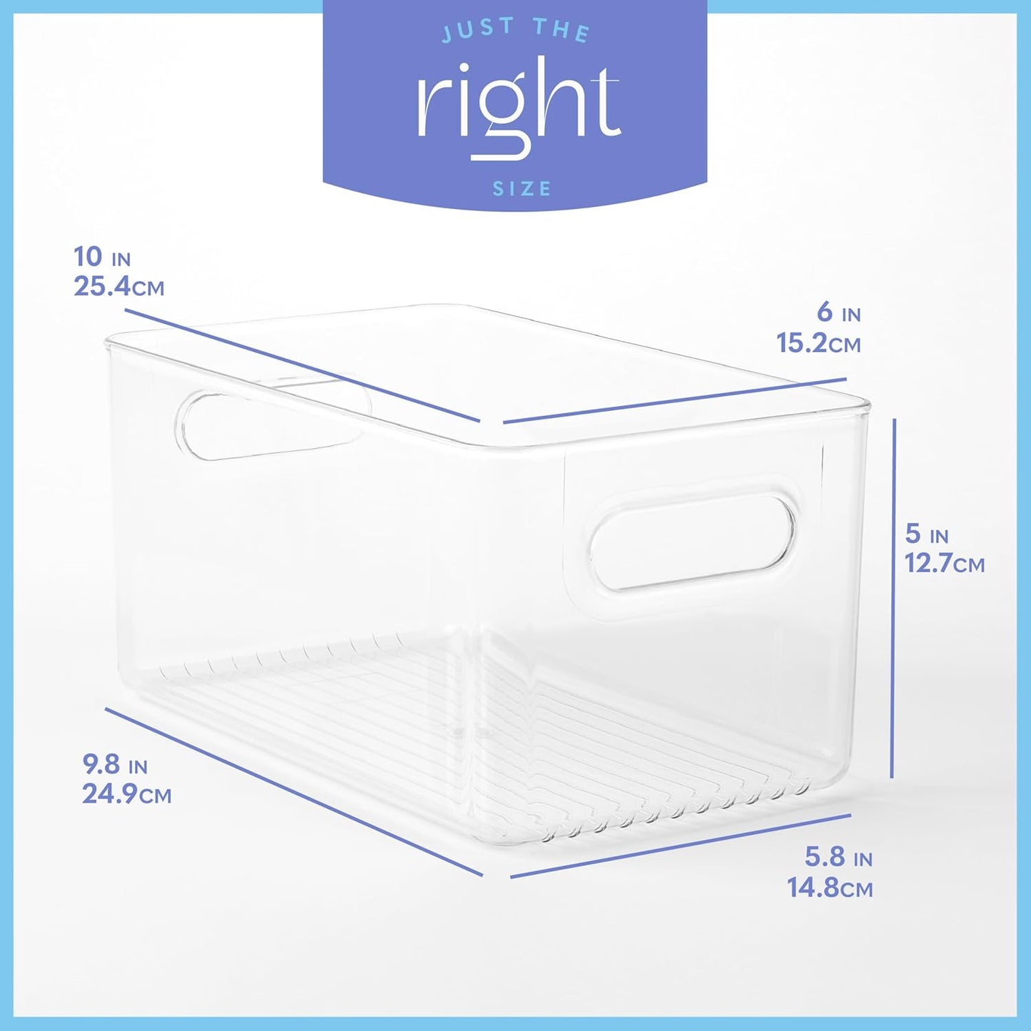Plastic Food Storage 6 Pack Clear Container Bin with Handles for Organizing Kitchen, Pantry, Fridge, Freezer, Pantry,Bathroom. 10"x6"x5"