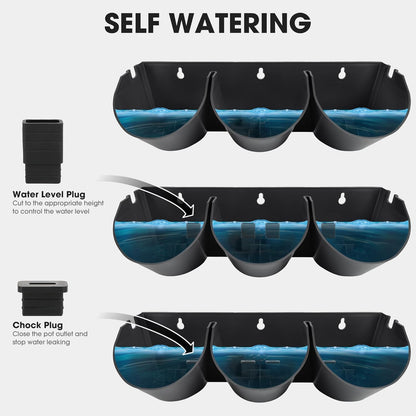 Worth Garden Upgraded 6 Sets (18 Pockets) Self Watering Stackable Vertical Planters - Wall Mounted Plastic Plant Grow Pots fr Strawberries Flowers Herbs - Indoor Outdoor Green Wall Decoration (Black)