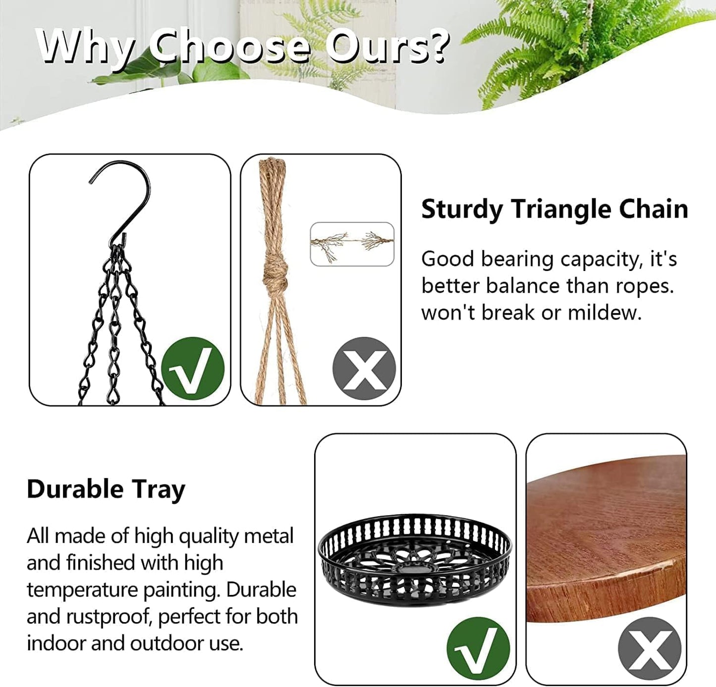 Plant Hanger Indoor Outdoor, 2 Tier Hanging Planter Hanging Plant Shelf, Metal Hanging Plant Holder for Indoor Outdoor Plants