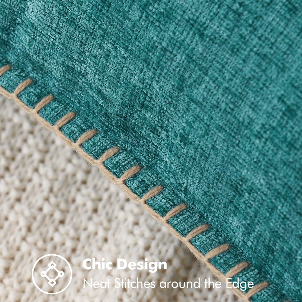 MIULEE Pack of 2 Couch Throw Pillow Covers 12x20 Inch Teal Farmhouse Decorative Pillow Covers with Stitched Edge Soft Chenille Solid Dyed Spring Pillow Covers for Sofa Bed Living Room