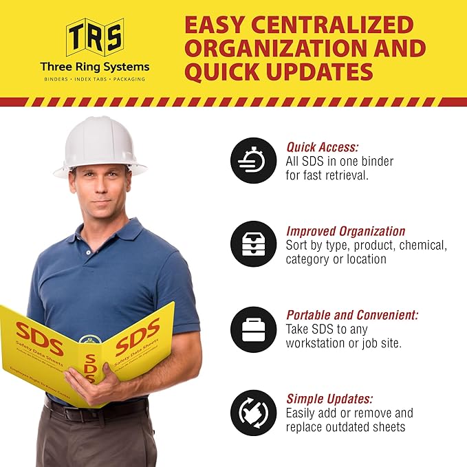 SDS Poly 3-Ring Binder 2 Inch - Bilingual English/Spanish Safety Data Sheet Binder - Heavy Duty MSDS Organizer for OSHA Compliance - Holds up to 400 SDS Sheets - Bright Yellow for High Visibility