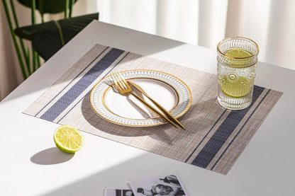 LEXMORE PlaceMats Set of 12 Vinyl/Plastic Woven Place Mats for Kitchen Table Indoor/Outdoor Washable PlaceMat Wipeable Dining Table Mats(Blue Skyline)