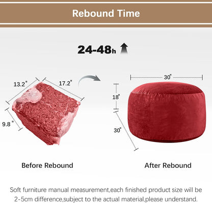 Bean Bag Chairs for Kids - Memory Foam Furniture BeanBag Chair - Kids/Teens Sofa with Soft Micro Fiber Cover - Round Fluffy Couch for Living Room Bedroom College Dorm - 2.5 ft, Red