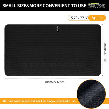 KinHwa Kitchen Washcloths for Dishes Absorbent Microfiber Dish Cloths Quick Dry Dish Rags with Poly Scour Scrub Side Ideal for Kitchen Cleaning (Black-T, 15inchx27inch 6 Pack)