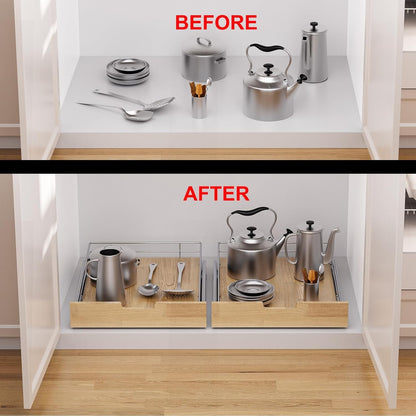 Pull Out Cabinet Organizer,Heavy-Duty Slide Out Shelf, Wood And Wire Basket, Pull Out Drawer for for Kitchen Under Sink Space, Pantry, Bathroom (11 * 21 WM)