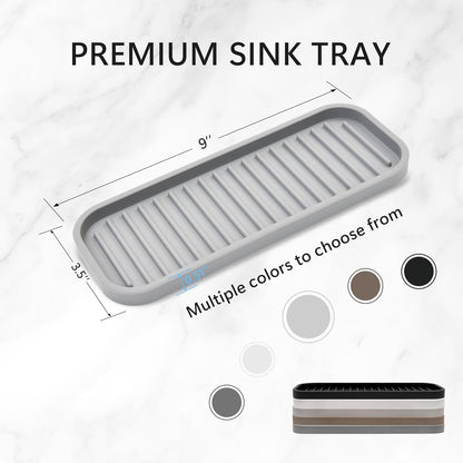 Silicone Sponge Holder 2 Pack, Dish Soap Holder for Kitchen Counter, Waterproof Sponge Soap Tray for Kitchen Sink Bathroom, Multipurpose Sink Caddy Organizer for Soap Dispenser Light Grey