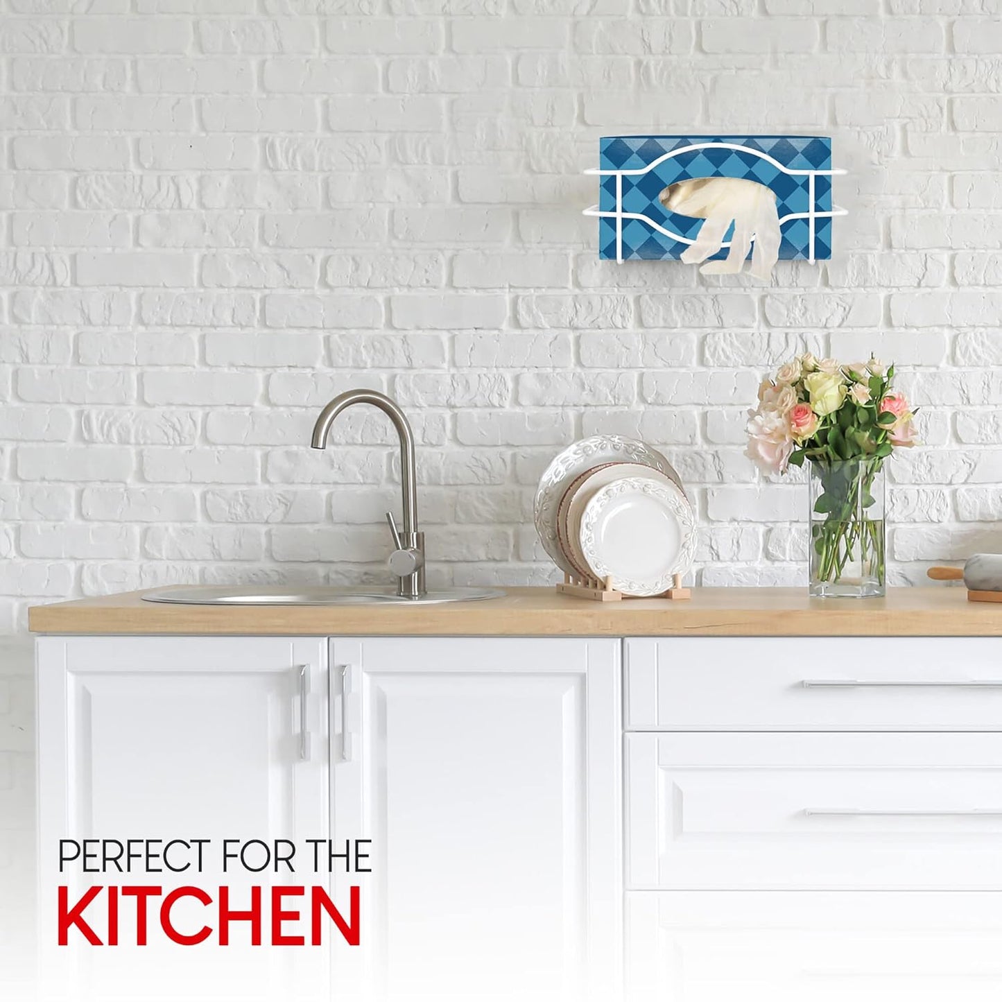 Stock Your Home (White Metal Single Gloves Dispenser, Tissue Box Shelf, Glove Box Holder Wall Mount, For Kitchen, Cleaning Closet, Lab, Exam, Office