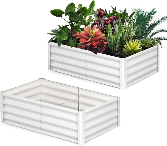 Galvanized Raised Garden Bed Outdoor, 2 Pcs 6x3x1FT Outdoor Large Planter Raised Beds Open Base with Safety Edge and Glove for Vegetables Flowers Ground Planter, White