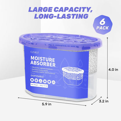 CLEVAST Moisture Absorbers Boxes, 10 OZ, 6 Pack, Dehumidifier Box for Closet, Unscented Hanging Humidity Absorber in Wardrobes, Bedrooms, Bathrooms, RV