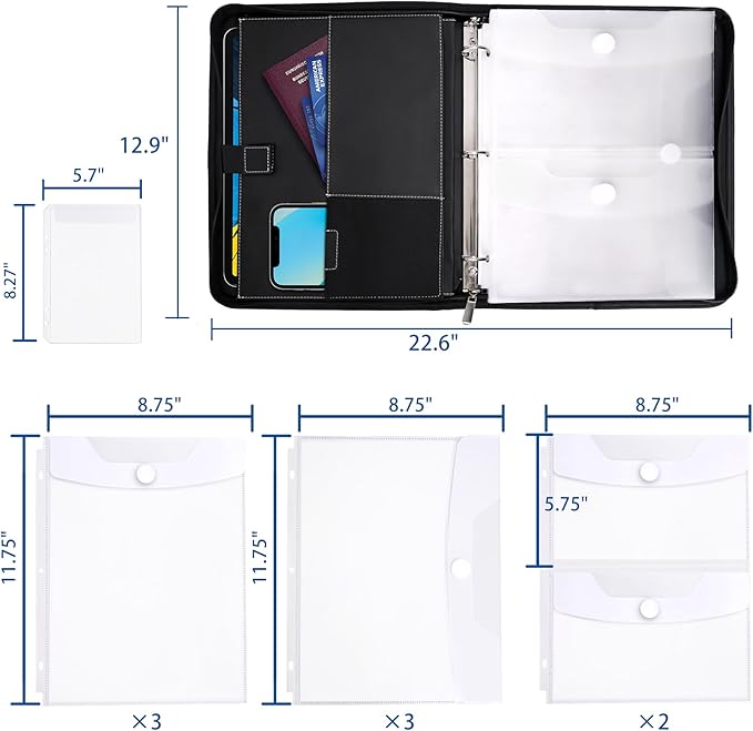 HAUTOCO Important Document Organizer Zipper Life Binder Family Emergency Binder Birth Certificates Protector, in Case I Go Missing Estate Planning Organizer - Include Category Label & Directory