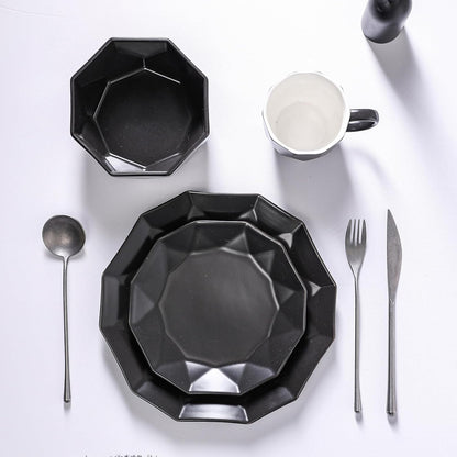 Stone + Lain Jamie Porcelain 32-Piece Geometric Dinnerware Set, Black