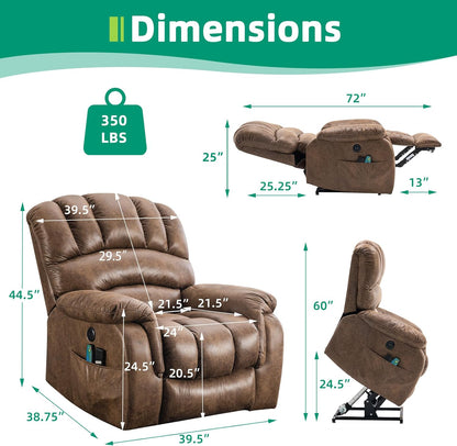 VIVIJASON Large Dual OKIN Motor Power Lift Recliner Chair for Elderly Big Man, 180° Lay Flat Electric Recliner with Heat & Massage, Infinite Position, 2 Remote Controls, Side Pockets & USB Port, Brown