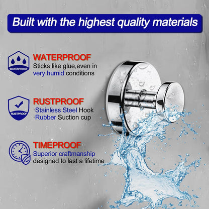 Suction Cup Hooks for Shower, Removable Towel Hooks for Bathroom Window Glass Door Wall, Bath Robe Looafh Hook for Hanging - 2 Pack, Chrome