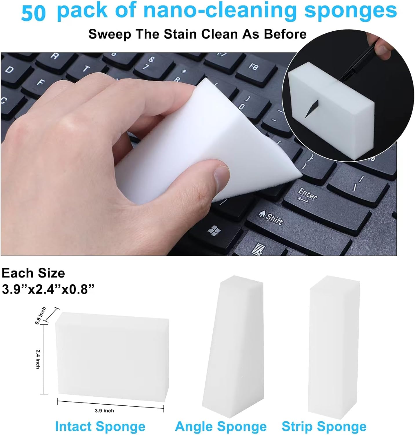 2X Density Magic Sponge Eraser,50 Pack Multi-Functional Household Cleaning Sponge for Furniture,Extra Thick and Long Lasting Melamine Cleaning Sponges for Bathroom,Floor, Wall Cleaner (50)