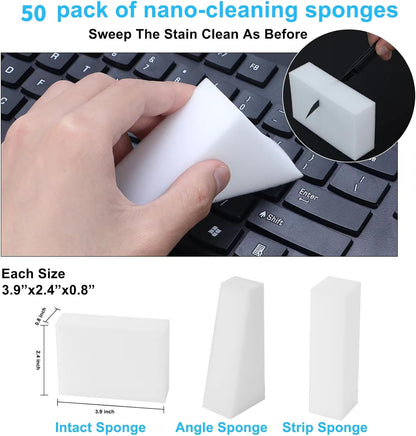 2X Density Magic Sponge Eraser,50 Pack Multi-Functional Household Cleaning Sponge for Furniture,Extra Thick and Long Lasting Melamine Cleaning Sponges for Bathroom,Floor, Wall Cleaner (50)