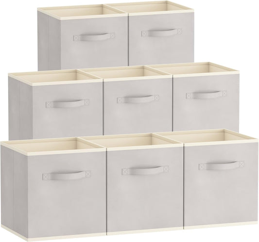 Lifewit 13 Inch Cube Storage Bins, 8 Packs Storage Cubes Foldable Decorative Fabric Storage Baskets for Organizing Home Organizers with Handles for Shelves, Closet, Light Gray