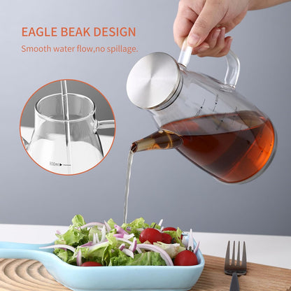 Large Glass Oil Dispenser Bottle for Kitchen Cooking Recipiente Para Aceite De Cocina Olive Oil Vinegar Dispenser Cruet Stainless Steel Lid No Drip Liquid Container (Clear, 27oz / 800ml)