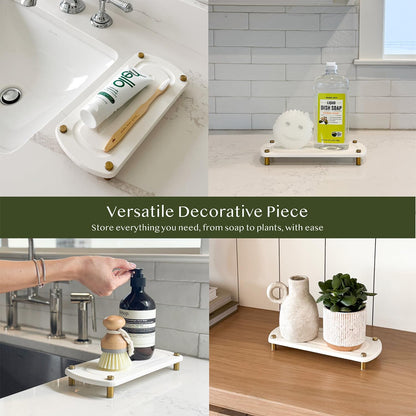 2PCS Water Absorbing Stone Soap Tray for Kitchen Bathroom Sink, Quick Dry Diatomaceous Earth Drying Rack and Shower Caddy, Soap Dispenser and Sponge Holder Organizer for Countertop, TWINKLE MOMENT; Pure White